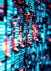 Obraz premium Computer screen with stock market data on display. Blurred background. Digital Matrix Code