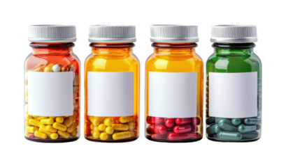 Pill bottles display pharmacy product health isolated on transparent background png