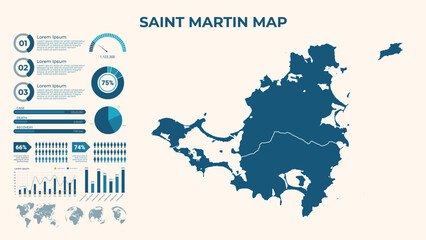Infographic Map of Saint Martin. Vector Map of a global map in the form of regions of Saint Martin. Vector Illustration