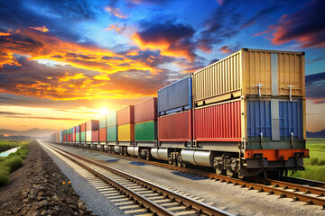 Fototapeta premium Cargo Freight Train with Containers – Global Logistics Concept