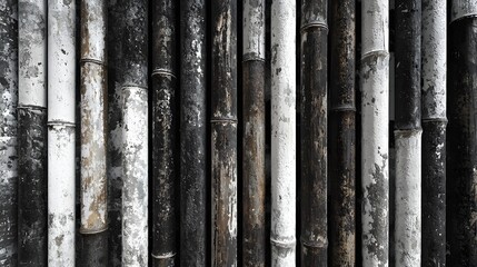 Fototapeta premium Textured Bamboo Wall with Contrasting Black and White Elements in a Natural Pattern