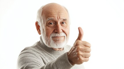 A healthy elderly man giving a thumbs-up, looking strong and confident