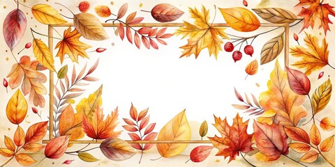 Autumnal foliage rectangular frame design with berries and leaves in warm colors