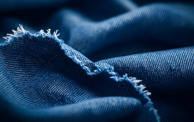 Close-up of textured blue fabric showcasing intricate details and soft waves, ideal for design and textile projects.