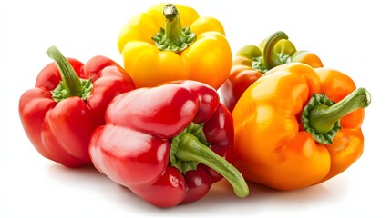 Assorted Colorful Bell Peppers Including Red Yellow and Orange Isolated on White Background