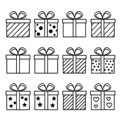Festive Gift Box Outline Set Minimalist Holiday and Celebration Icons