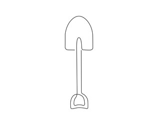 Continuous one line drawing of farmers shovel. Garden shovel in single line draw illustration. Editable stroke.