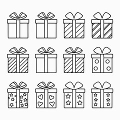 Modern Gift Box Line Drawings Elegant Present and Holiday Icons