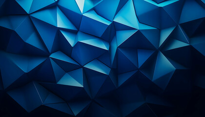 Obraz premium Dynamic abstract blue geometric pattern featuring various triangular shapes in a captivating visual display.