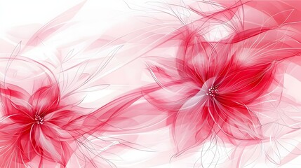 Delicate Red Floral Abstract Design with Soft Textures and Whimsical Patterns