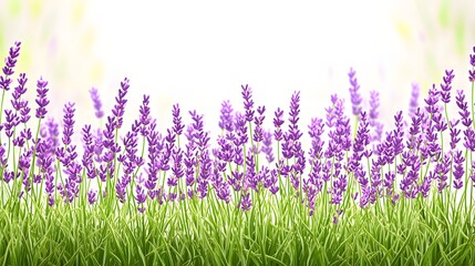Vibrant Lavender Flowers Blooms in a Sunlit Field with Soft Green Grasses Background