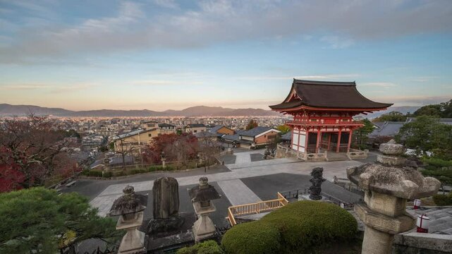Kyoto Japan time lapse at Kiyomizu dera temple in autumn season