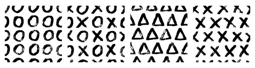 Aesthetic Contemporary printable seamless pattern with abstract line, dot, shape brush stroke in black and white colors. Boho background in minimalist style vector Illustration for wallpaper fabric