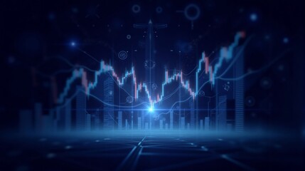 Naklejka premium Futuristic financial data visualization with blue graphs and indicators in a high-tech environment