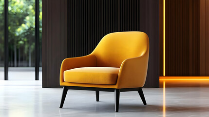 Stylish yellow chair in a modern, minimalist interior, perfect for contemporary design and home decor inspiration.