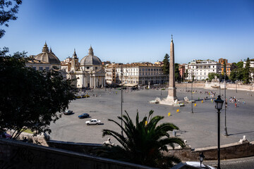 Fototapeta premium Panoramic view of Piazza del Popolo from the Pincio terrace in Rome
