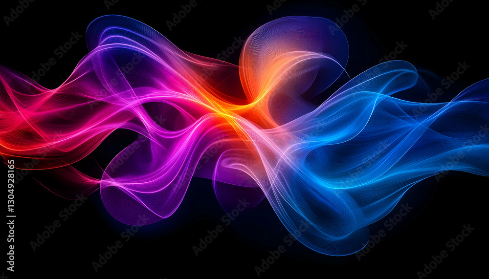 Canvas Prints vibrant abstract waves of color flow gracefully on a black background, creating a mesmerizing visual