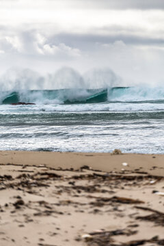 Waves crashing into the shoreline