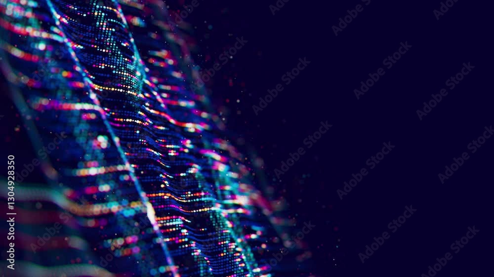 Poster big data wave with streaming information qubits in cyberspace. digital quantum cloud data processing