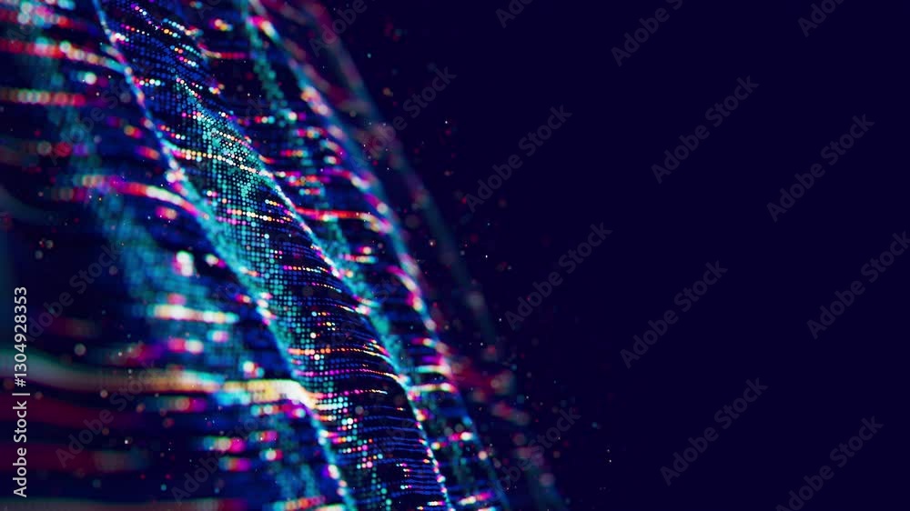 Poster big data wave with streaming information qubits in cyberspace. digital quantum cloud data processing