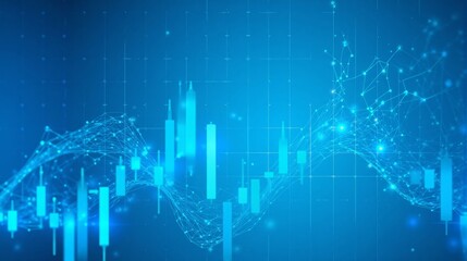 Fototapeta premium Abstract data visualization with blue bar graphs and wave patterns in a digital format