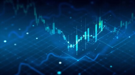 Fototapeta premium Financial data representation with blue and green graphs and digital grid in a modern style