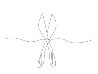 Continuous one line drawing of secateurs plant equipment. Plant scissors in single line draw illustration. Editable stroke.