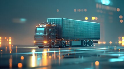 Abstract truck and container in soft light, symbolizing efficient cargo transport and modern logistics.