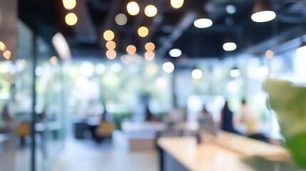 Modern Business Office with Blurred People in Casual Wear Meeting, Bokeh Background