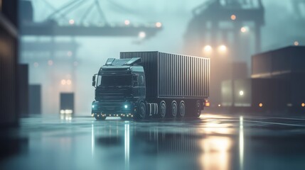 Abstract truck and container in soft light, symbolizing efficient cargo transport and modern logistics.