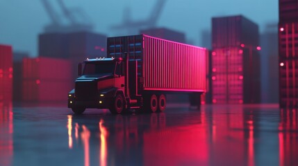 Abstract truck and container in soft light, symbolizing efficient cargo transport and modern logistics.