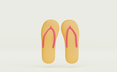 Slippers, summer, footwear, flip flops flat design icon. 3d illustration.