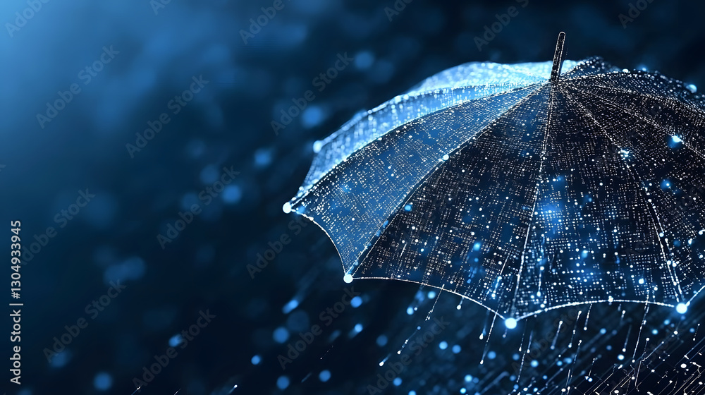 Poster a close-up of a glowing umbrella surrounded by shimmering raindrops, creating a serene and enchantin