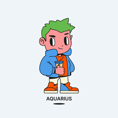 Cute character zodiac sign Aquarius. Mascot. Trendy vector illustration.