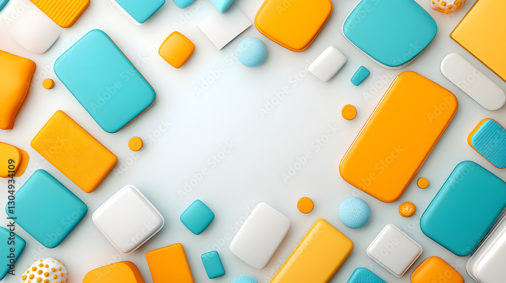 Poster a colorful arrangement of abstract shapes in turquoise and orange, creating a vibrant, modern design