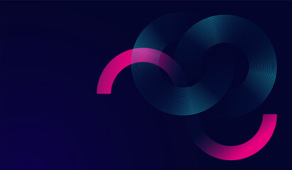 Abstract circles blue modern shapes with dark blue, pink half circle on background, the technology abstract dark blue lines dynamic curved geometric vector shapes.