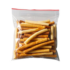 french fries  in a clear plastic bag with transparent white background png