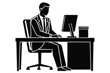 Silhouette Office Desk With Laptop people Work inside