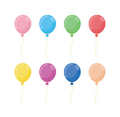 Colorful helium balloons set, festive decoration for celebrations, bright and cheerful mood, isolated glossy balloons in various colors, vector illustration for parties, birthdays, events, and invitat
