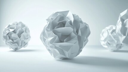 Crumpled paper balls forming a creative sculpture, symbolizing teamwork and innovation.