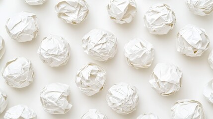 Crumpled paper balls forming a creative sculpture, symbolizing teamwork and innovation.
