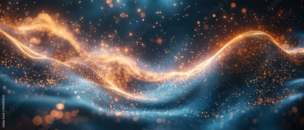 Poster captivating abstract landscape featuring glowing particles and flowing lines creating a dynamic and 