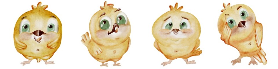 Colorful chickens in watercolor pattern for textile and fabric design