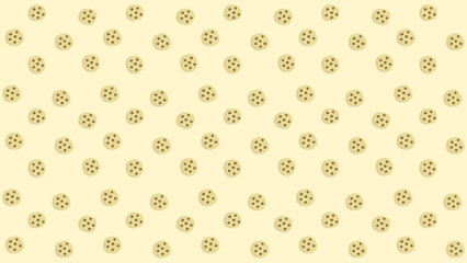 Scattered chocolate chip cookies on a beige background