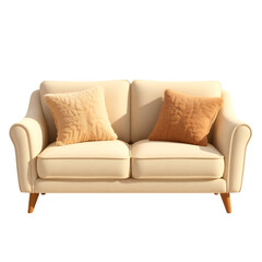 Naklejka premium Modern Beige Sofa with Cushions isolated on transparent background