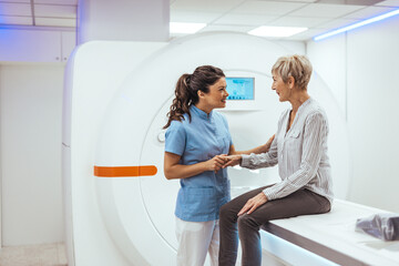 Healthcare Professional Assisting Patient in Modern Medical Imaging Facility