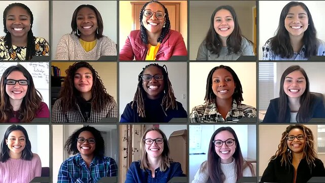 Diverse students and mentor engaged in a lively video conference