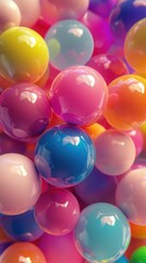 A collection of colorful spherical objects with reflective surfaces