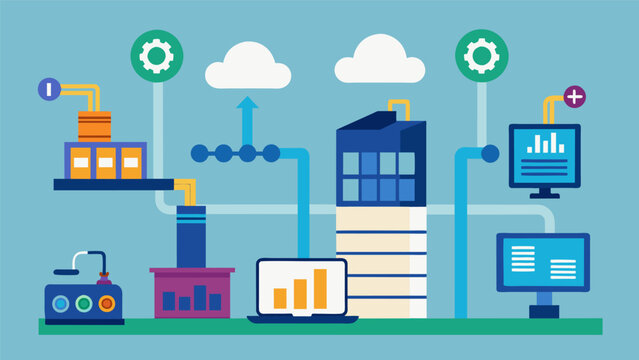 With datadriven automation factories are able to quickly adapt to changes in production demands and optimize resources and labor accordingly.. Vector illustration