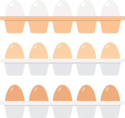 Set of chicken eggs in white, brown and light brown colors in egg trays. Vector illustration with transparent background.